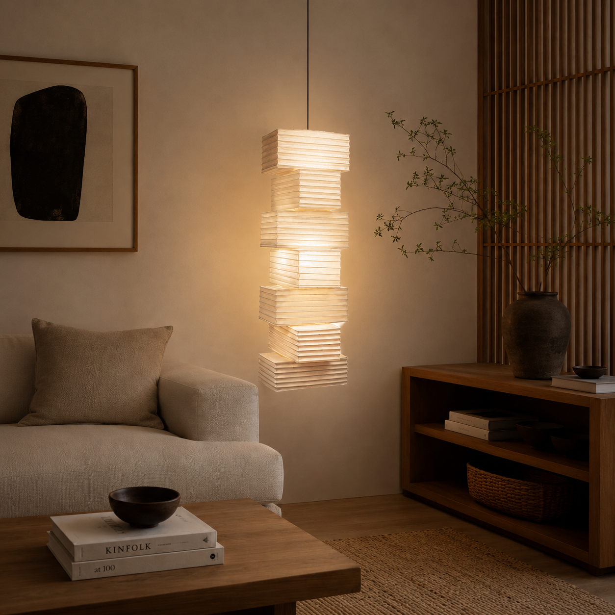 Hand-layered washi paper lamp detail