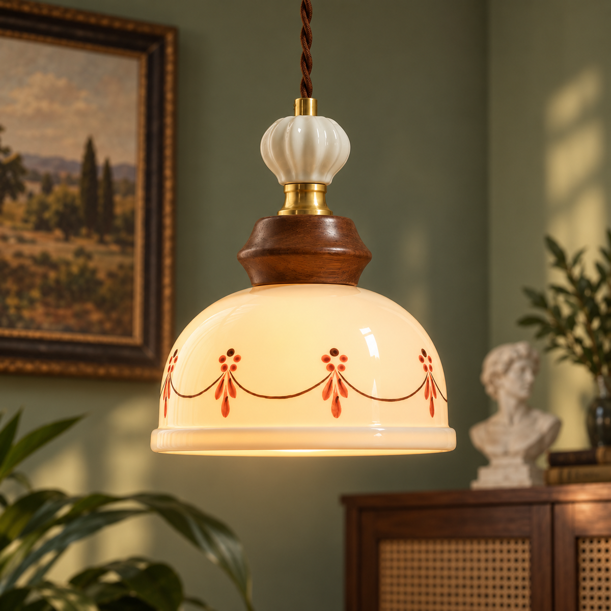 Ancient Ceramic Hand Painted Pendant Light