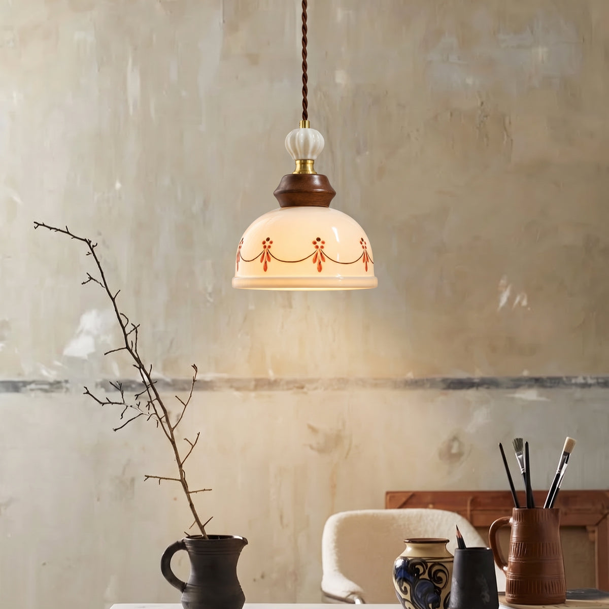 Ancient Ceramic Hand Painted Pendant Light