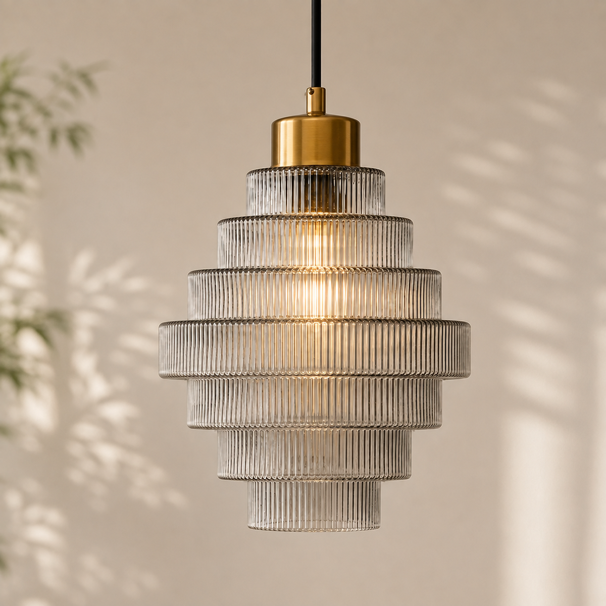 Antique Brass Striped Pendant Light