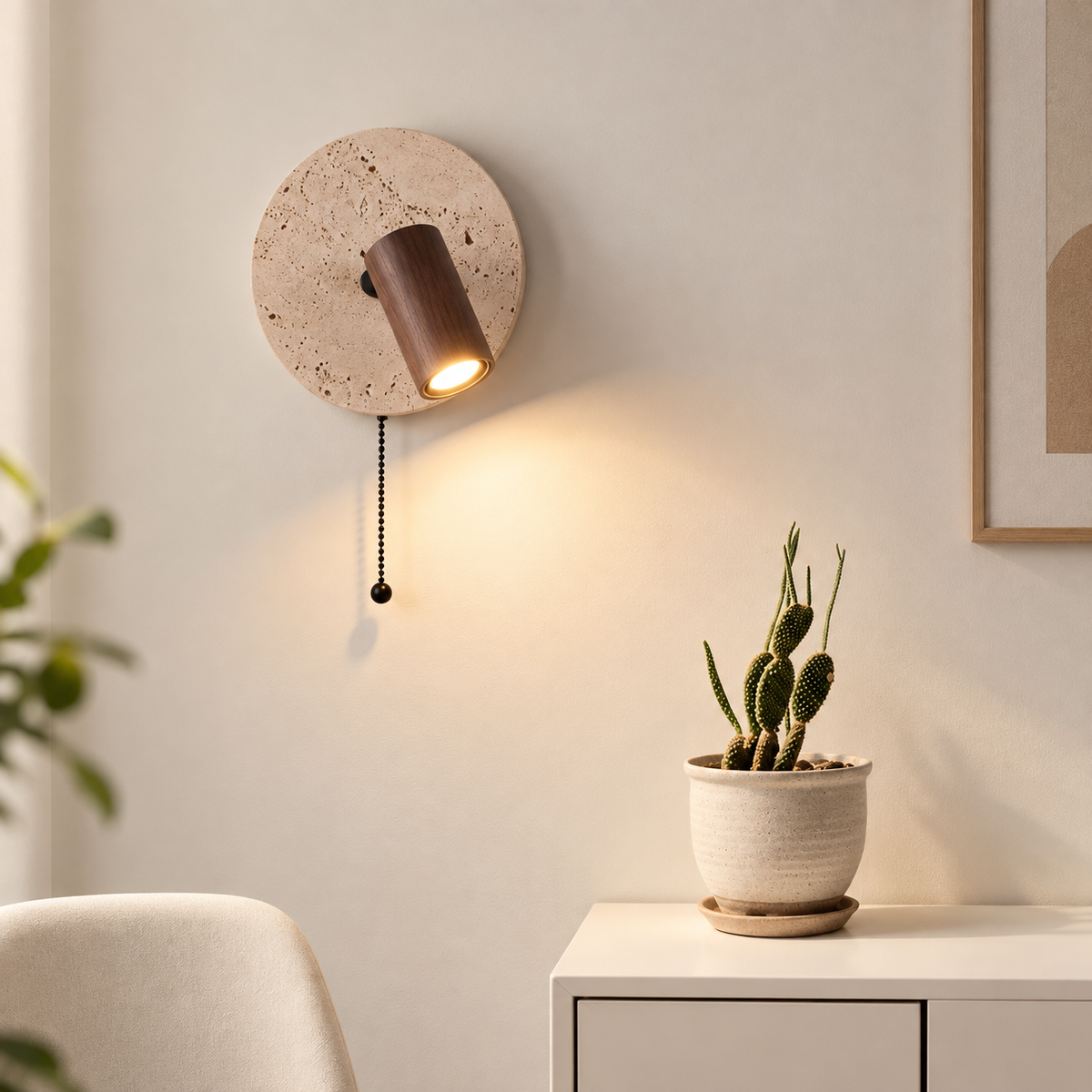 Dark Wood Spot Travertine Wall Light