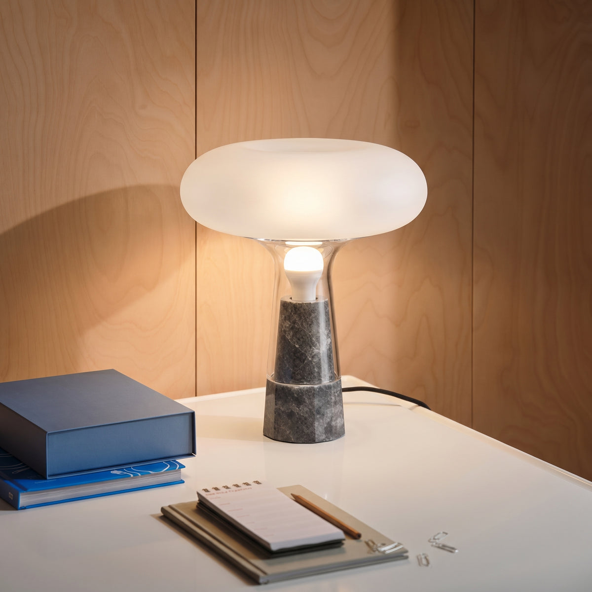 Grey Marble And Smokey Glass Table Lamp