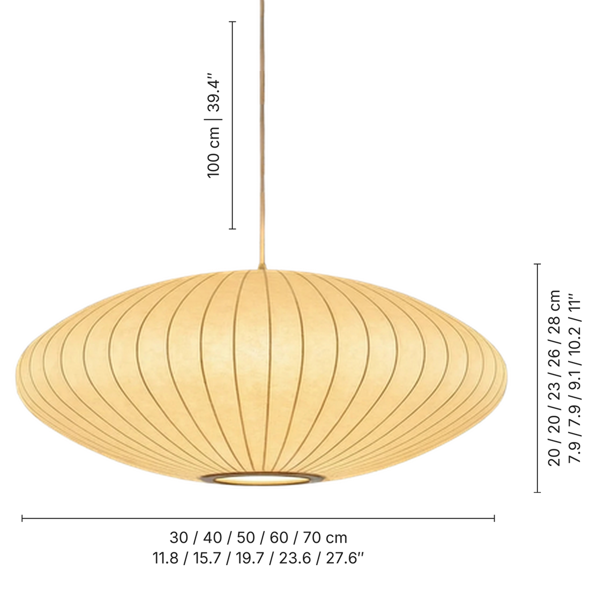 Italian Silk Pendant Light size drawing