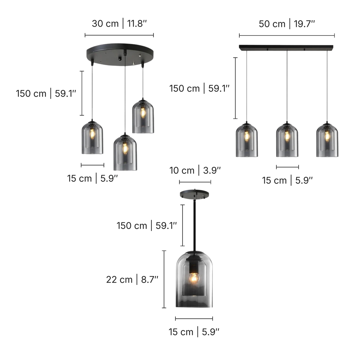 Lampada a sospensione in vetro Jani: dimensioni