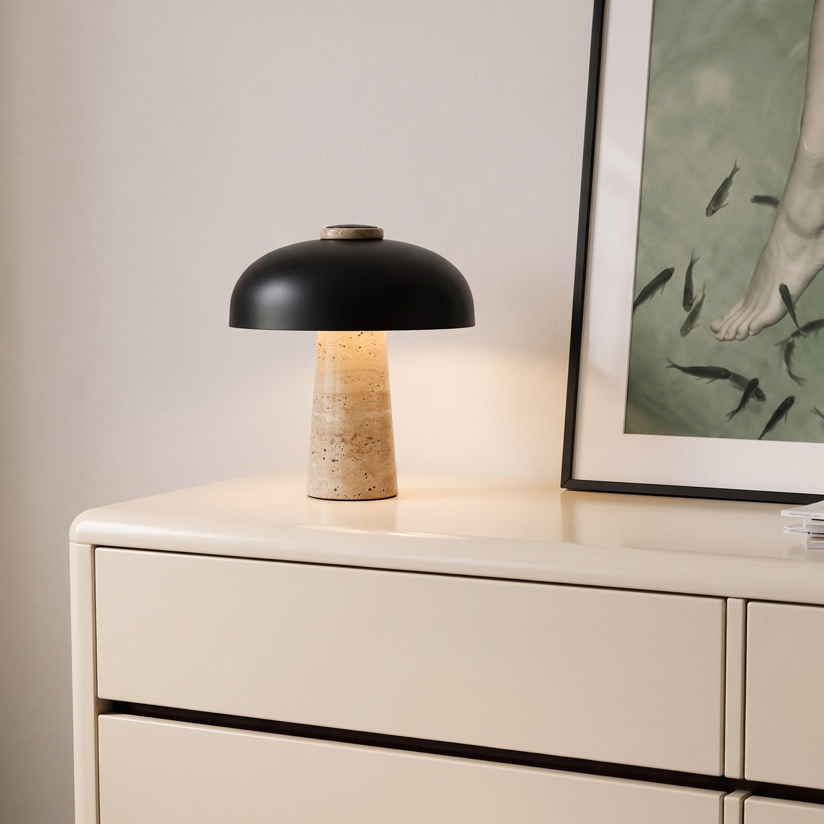 Lámpara de mesa Kupol de travertino