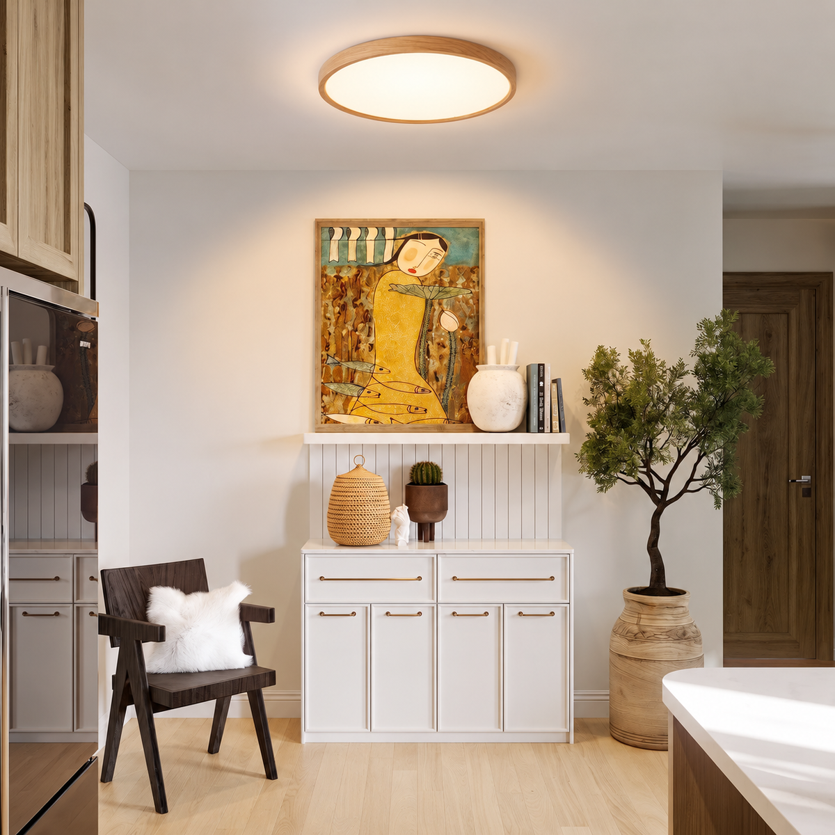 Plafoniera in legno naturale con telecomando dimmer