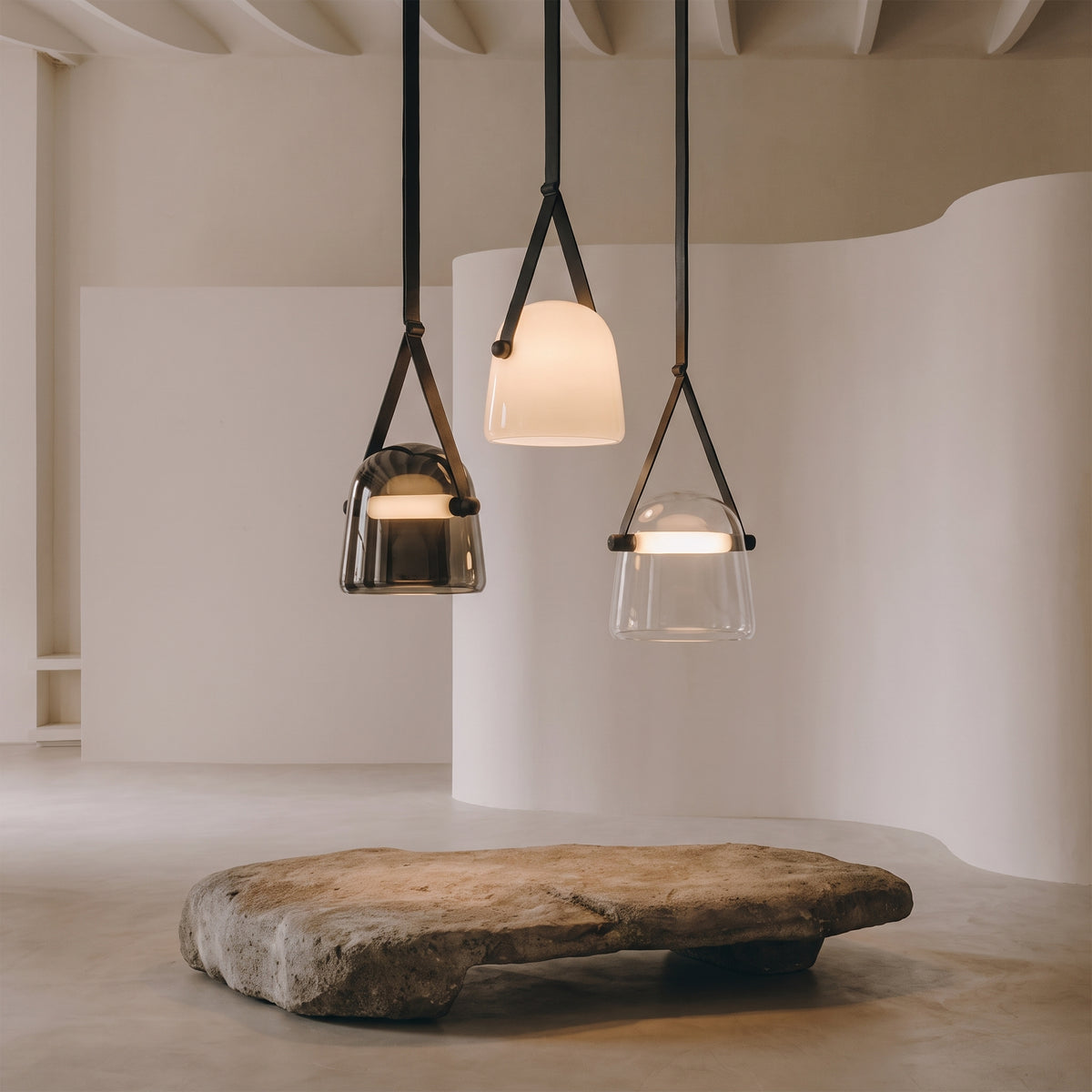 Nordic Glass Pendant Light with Leather Band