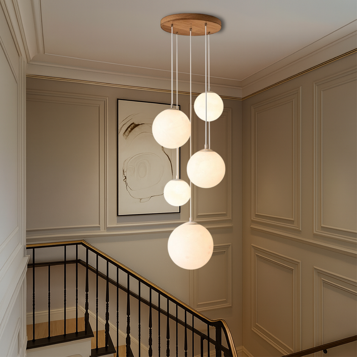Lámpara de araña nórdica para hueco de escalera Moonlamp