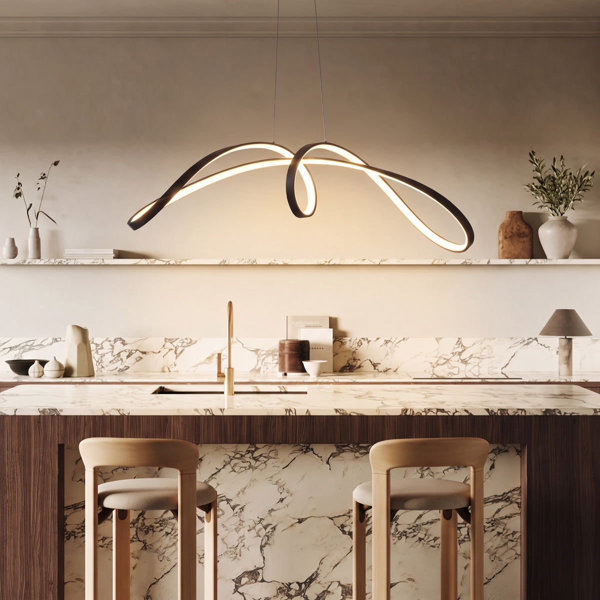 Lámpara colgante en espiral para mesa de cocina