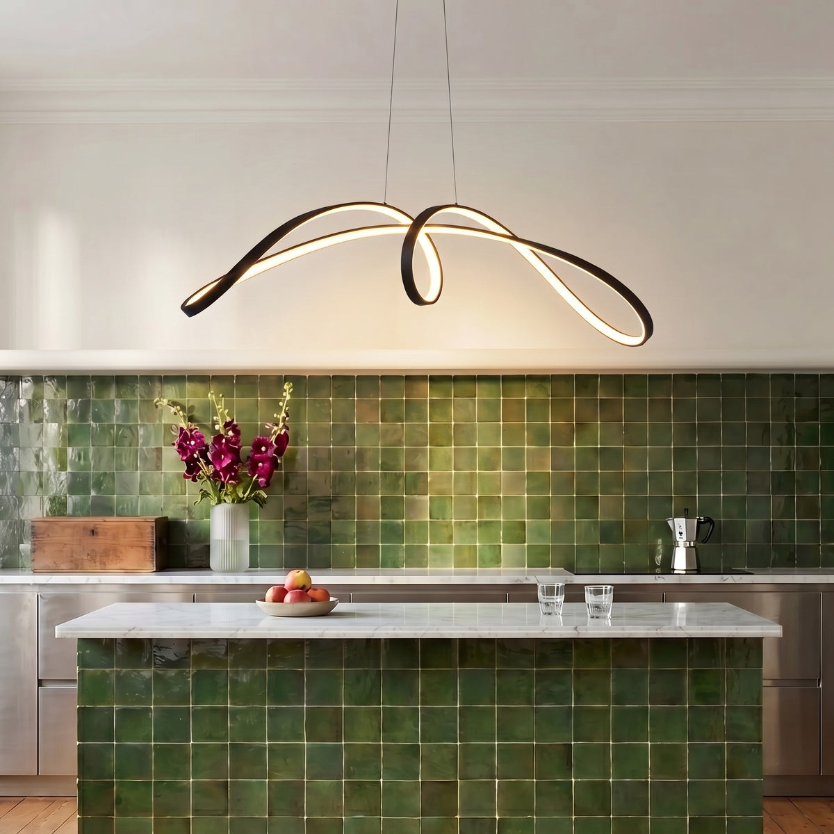 Lámpara colgante en espiral para mesa de cocina